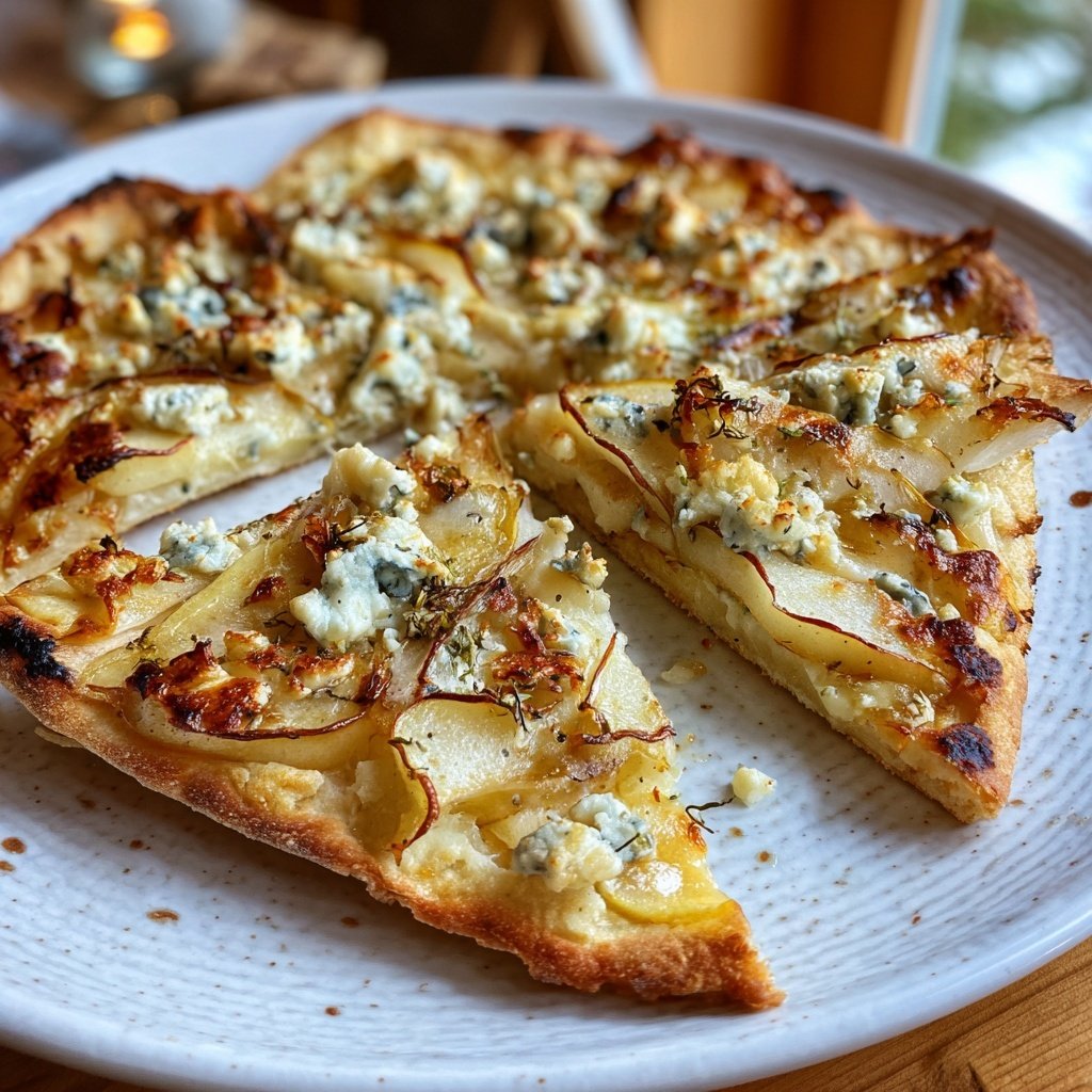 Flammkuchen with Pear and Blue Cheese