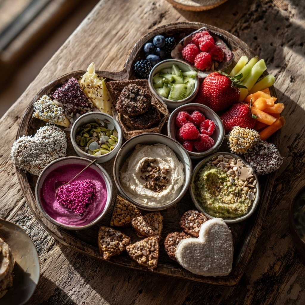 Valentines Charcuterie Board with Yogurt Dips