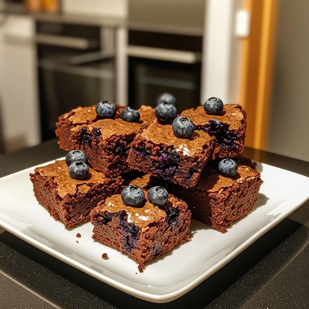 Cottage Cheese Brownies with Blueberries